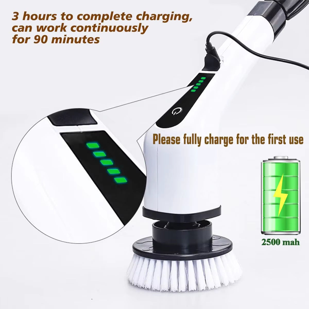 Cordless Spin Scrubber Electric Multipurpose Cleaning Brush for Kitchen Bathroom Toilet - Household Hair Brushes and Mops